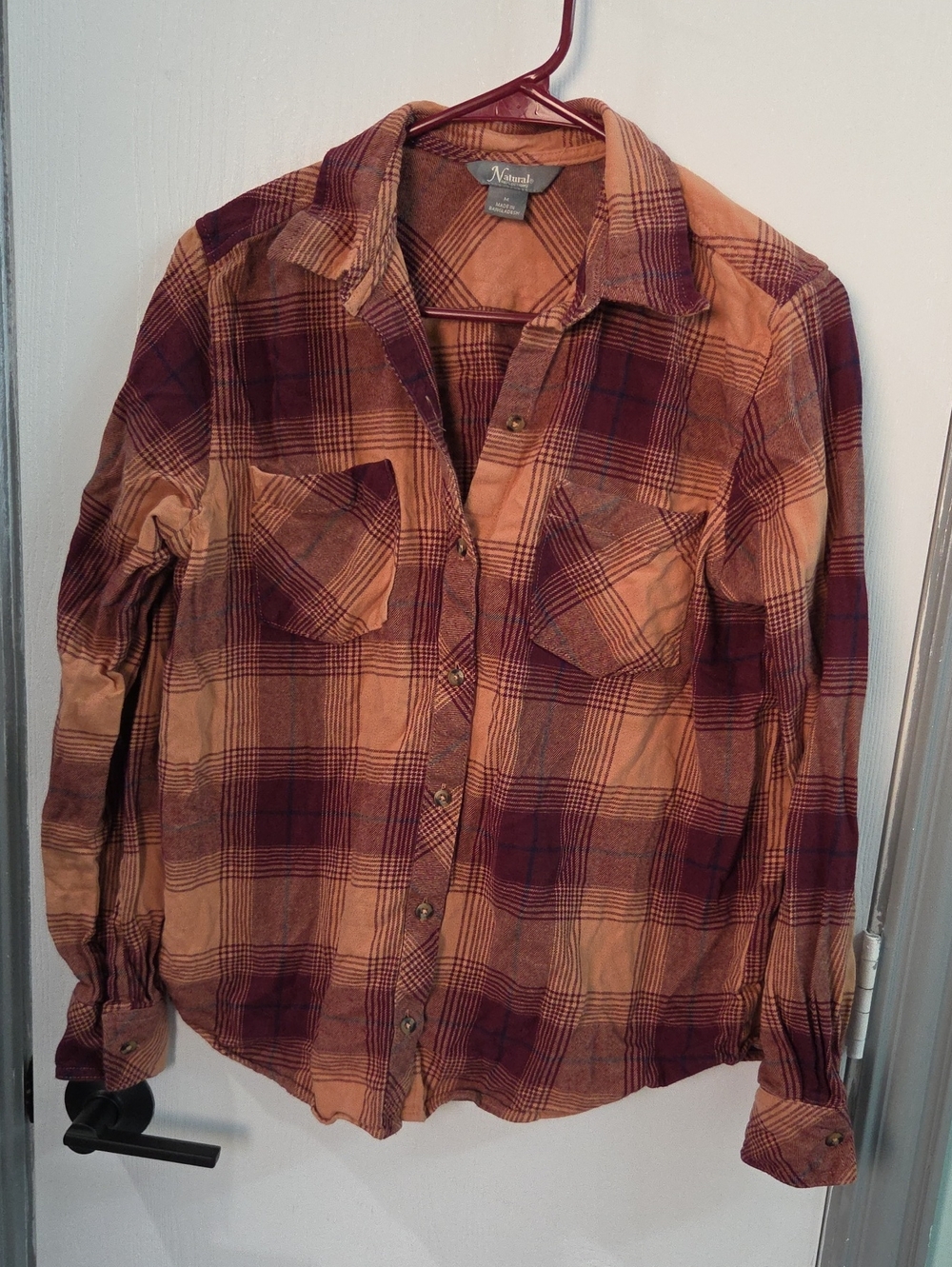 Natural Reflections Women's Plaid Button-Down Shirt - Rust and Burgundy